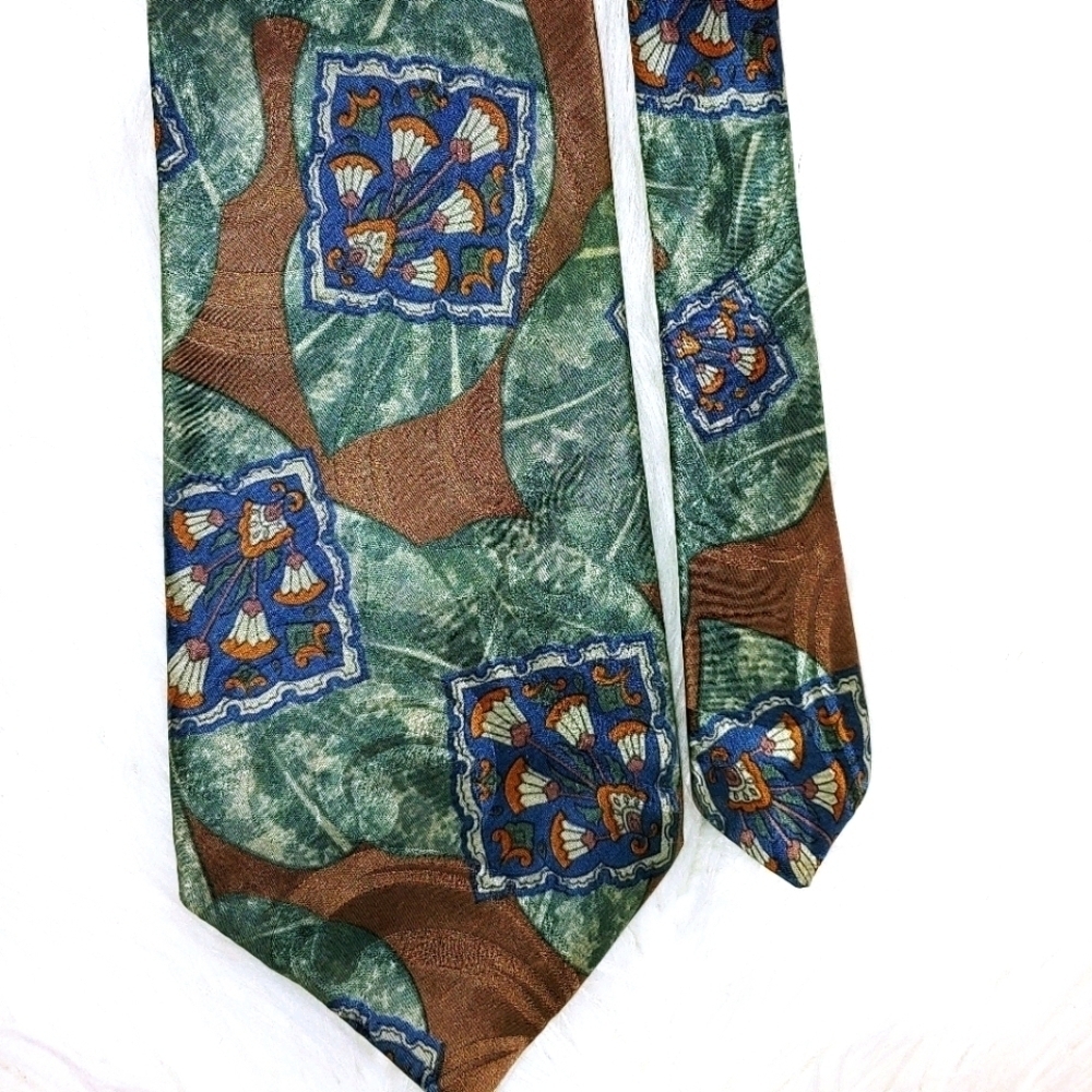 Vintage Silk Tie Green Brown 57"